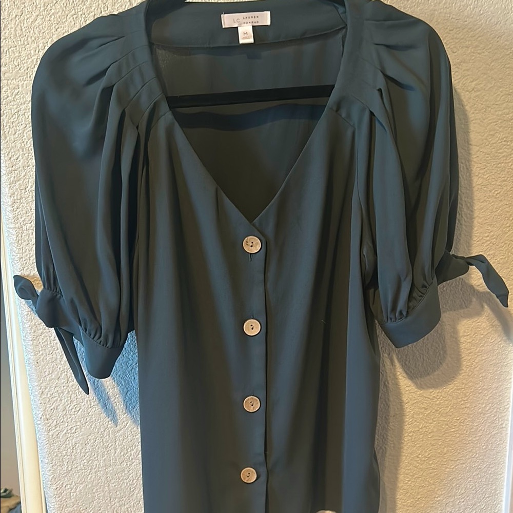 Women's LC Lauren Conrad V-Neck Button-Front Blouse Size Medium Teal